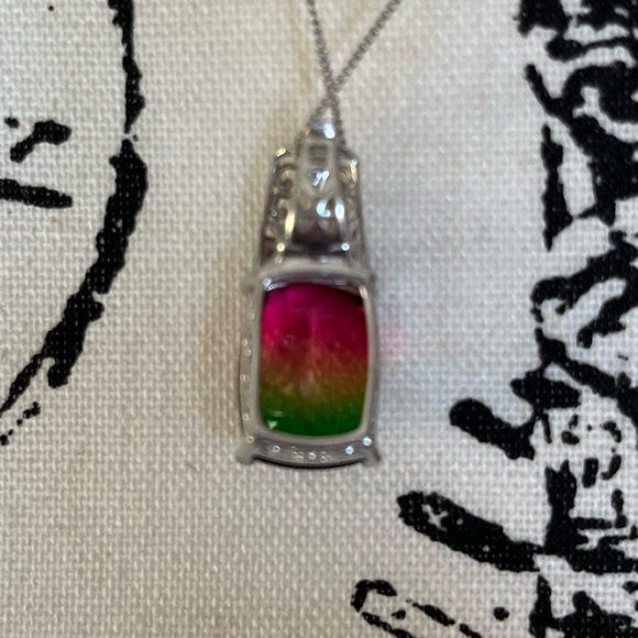 🍉 Watermelon Quartz, Orissa Rhondolite, Garnet Sterling Pendant w/ 20in Chain - Picture 3 of 11